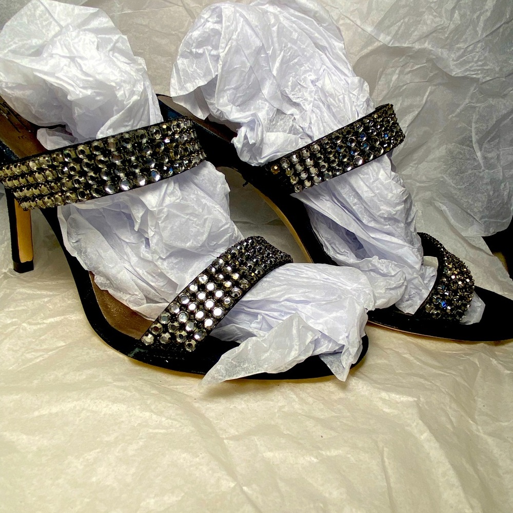 PELLE MODA BLACK/SILVER SUEDE SLINGBACK HEELS SIZE 8 1/2